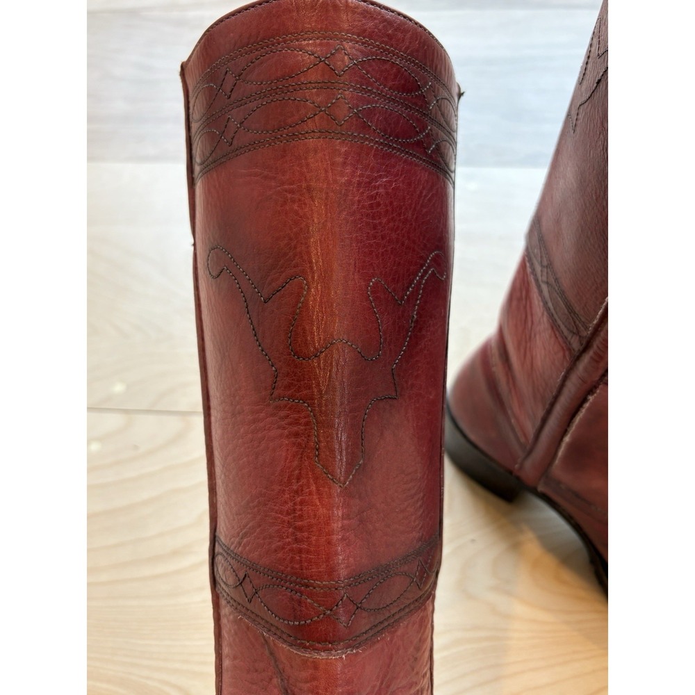 VTG 90s Frye Campus Longhorn Boots Womens Burgundy Leather Square Toe Size 10 - Picture 9 of 14